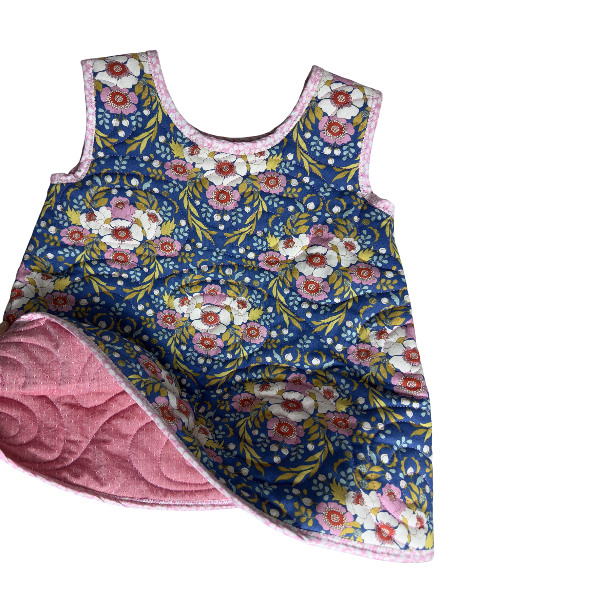 Front & inside view of quilted jumper with Liberty of London binding