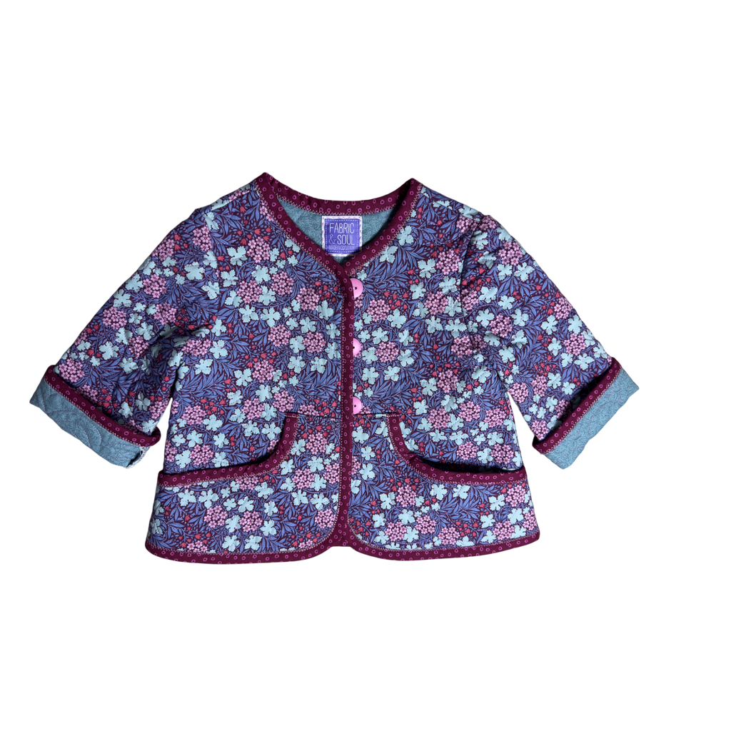 Front view of Jubilee quilted floral cotton jacket