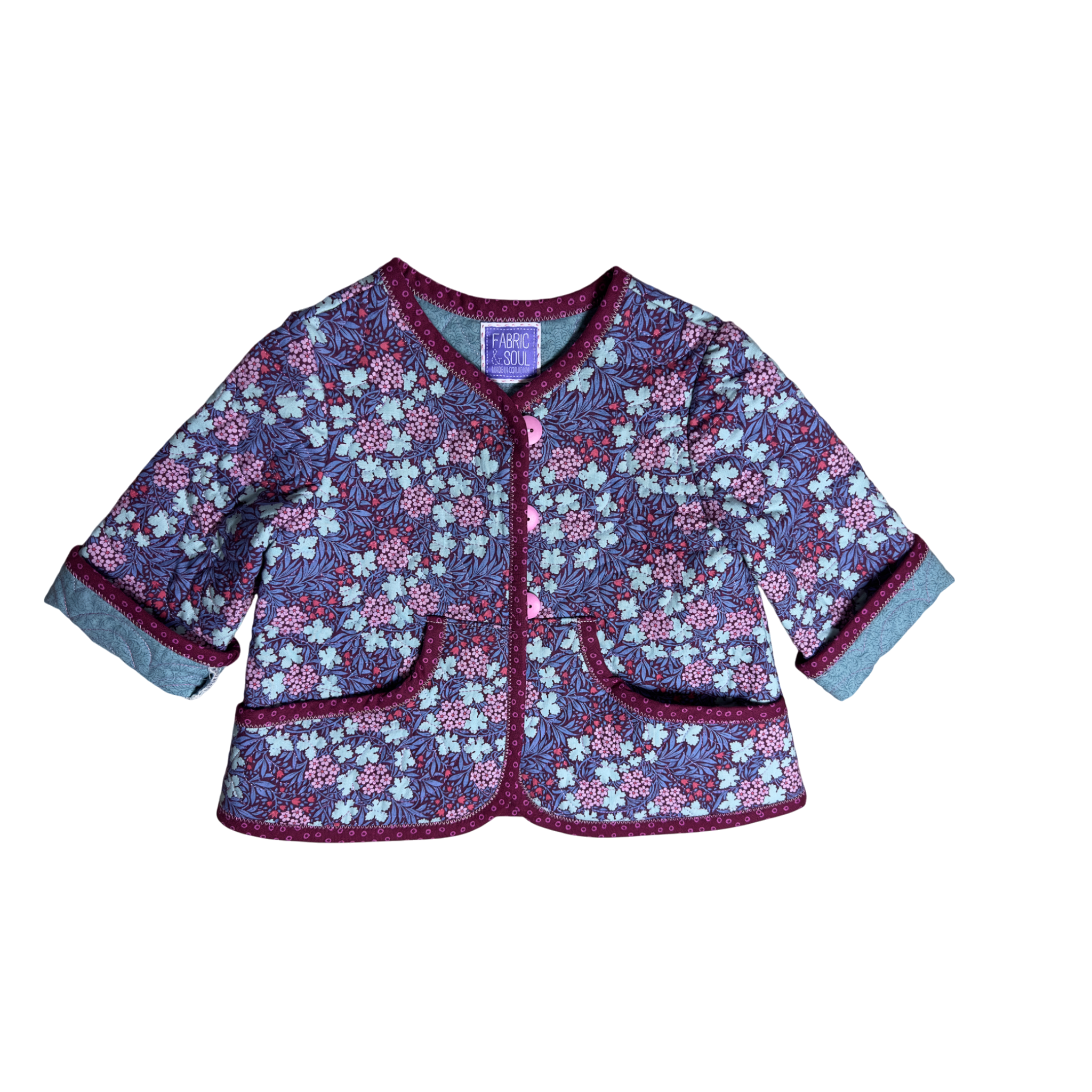 Front view of Jubilee quilted floral cotton jacket
