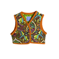 Colorful patterned Little Bright Blooms handmade brown  multicolored floral vest with golden star buttons