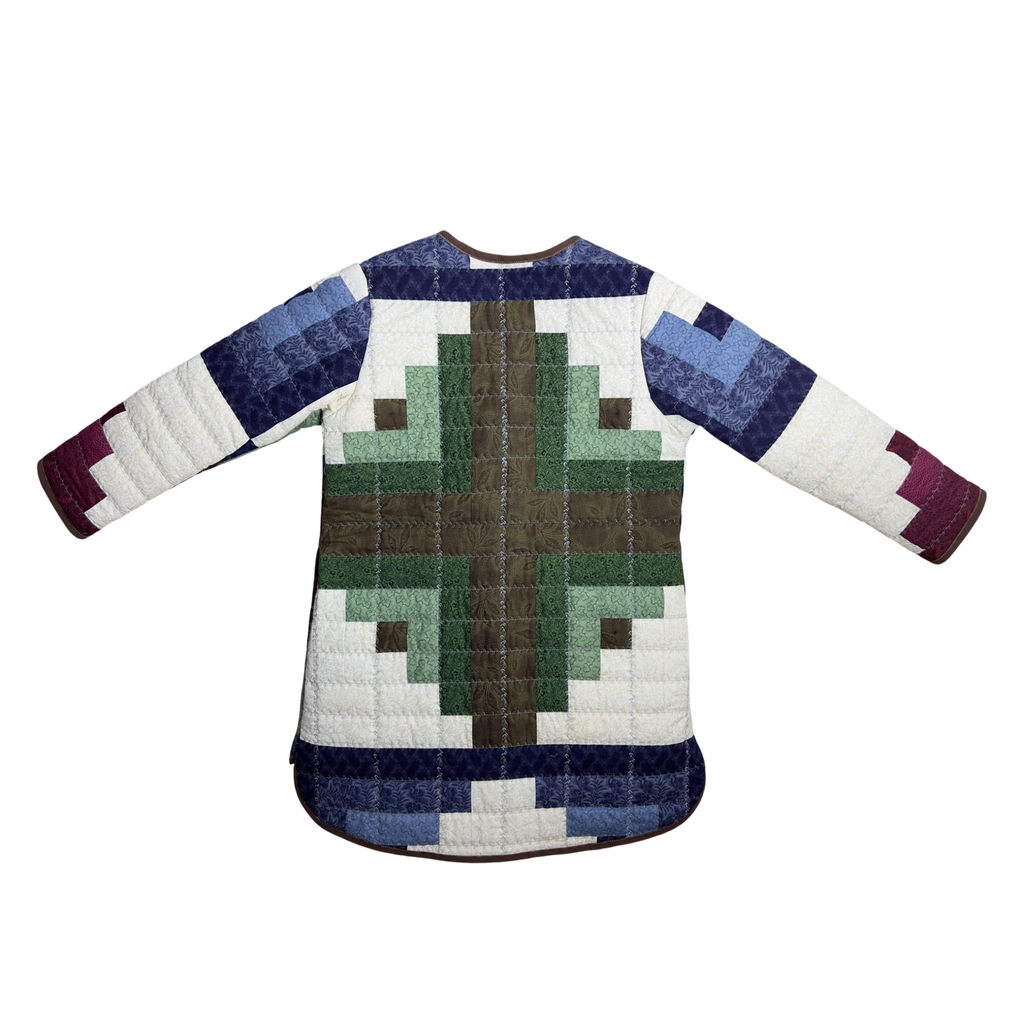 Back of quilted jacket with designer stitching 