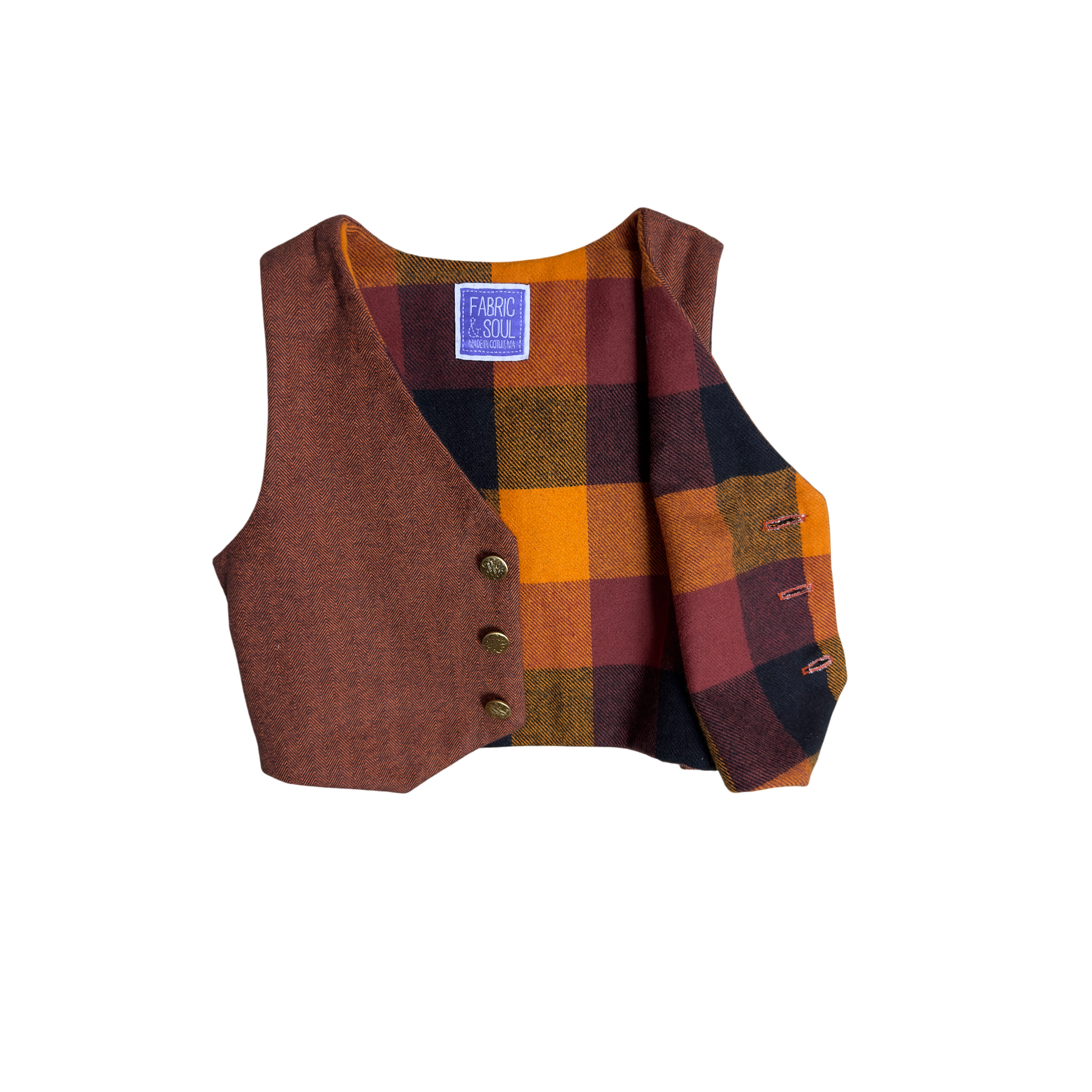 Heritage Rust front view open to show blocked lining in black, rust, orange