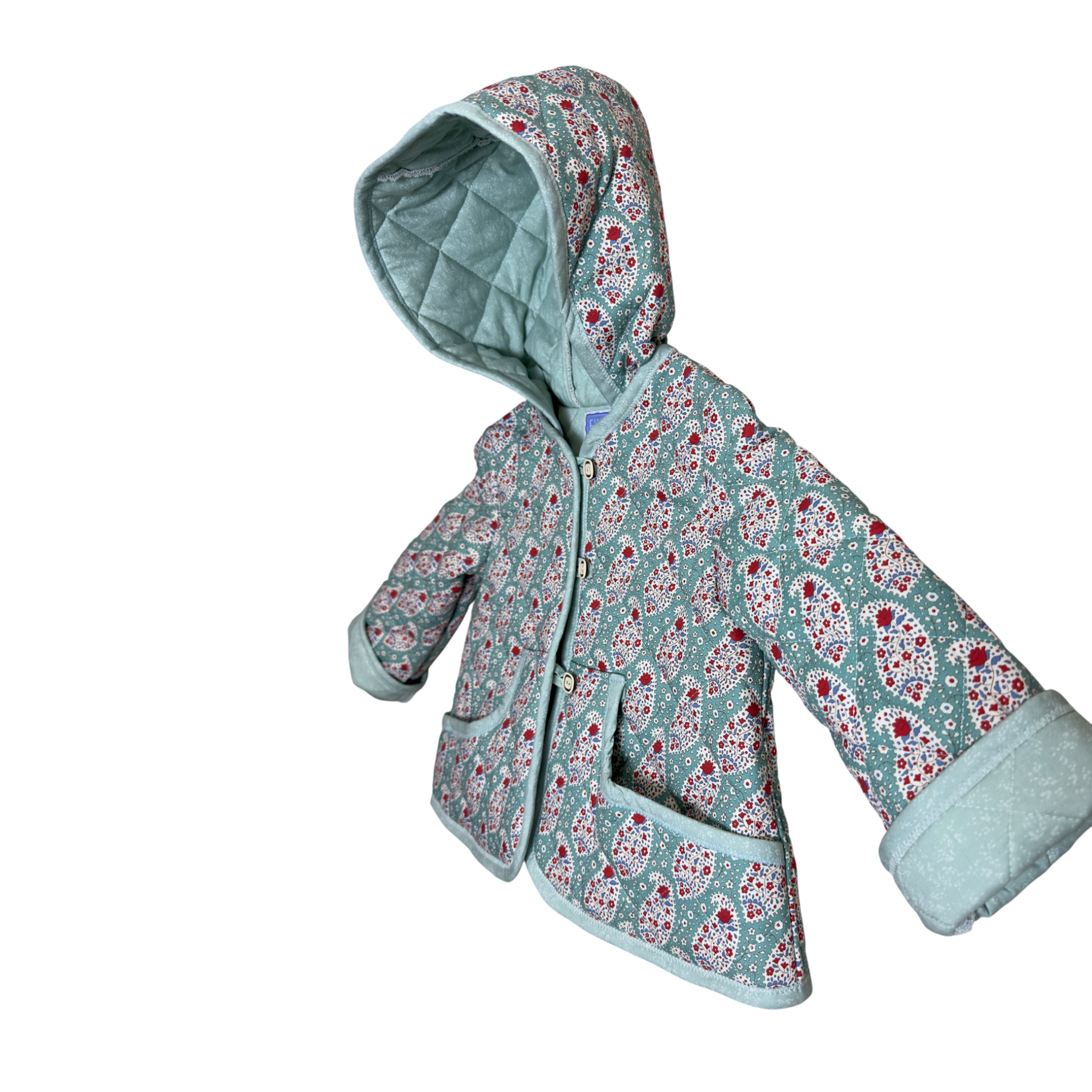 Hood detail and quilted wool lining texture close-up