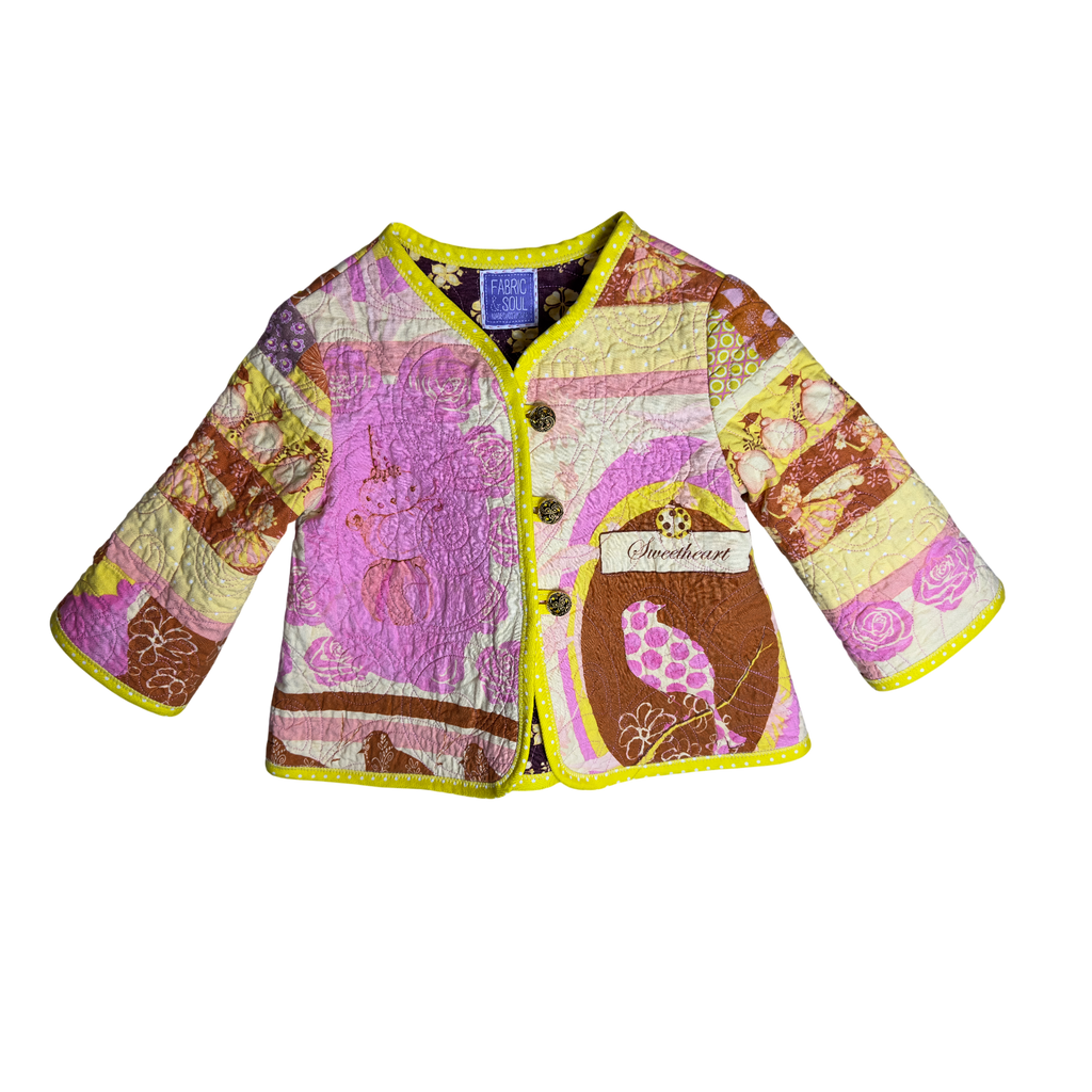 Upcycled quilt patchwork jacket with vintage charm