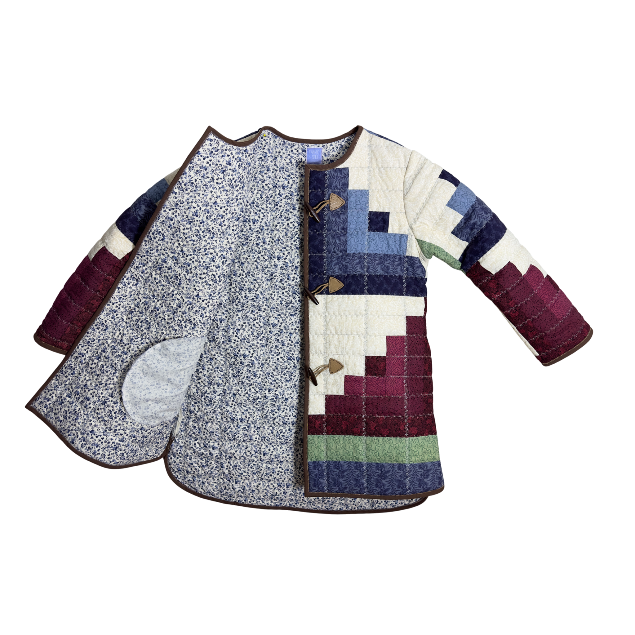 Quilted jacket with geometric pattern on a white background